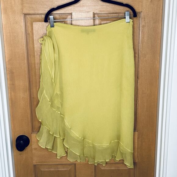 Gucci x Tom Ford Silk Ruffle Skirt Size 46 US 10 Chartreuse Flouncy Asymmetrical - Picture 1 of 6